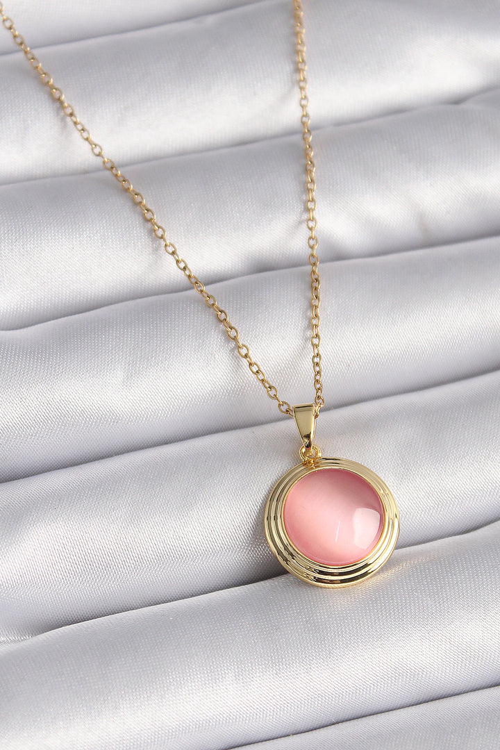 EBJ 316L Steel Gold Color Pink Mother of Pearl Round Model Women's Necklace - Wattrelos