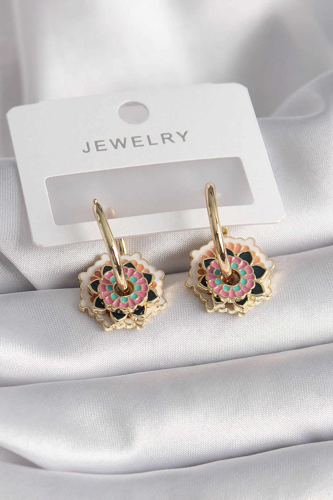 EBJ Gold Color Rice White Black Colorful Patterned Women's Earrings - Olympia