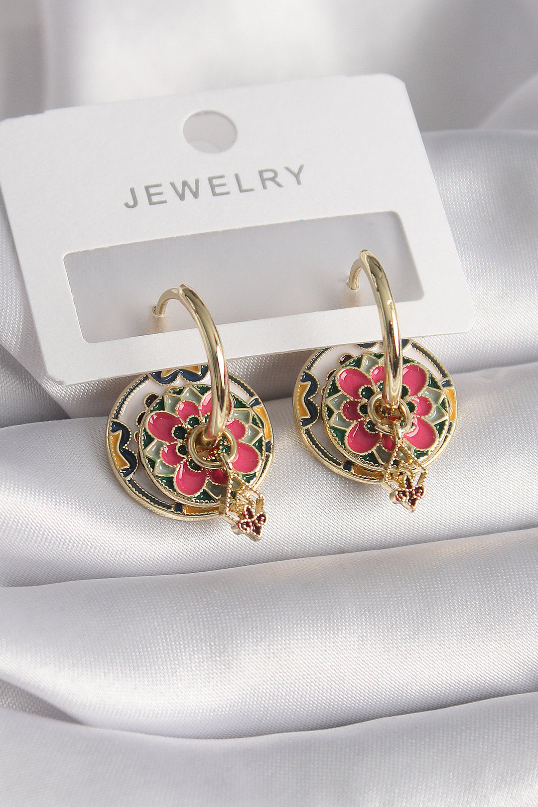 EBJ Rice Gold Color Pink Yellow Color Swing Detail Motif Model Women's Earrings - Romeoville