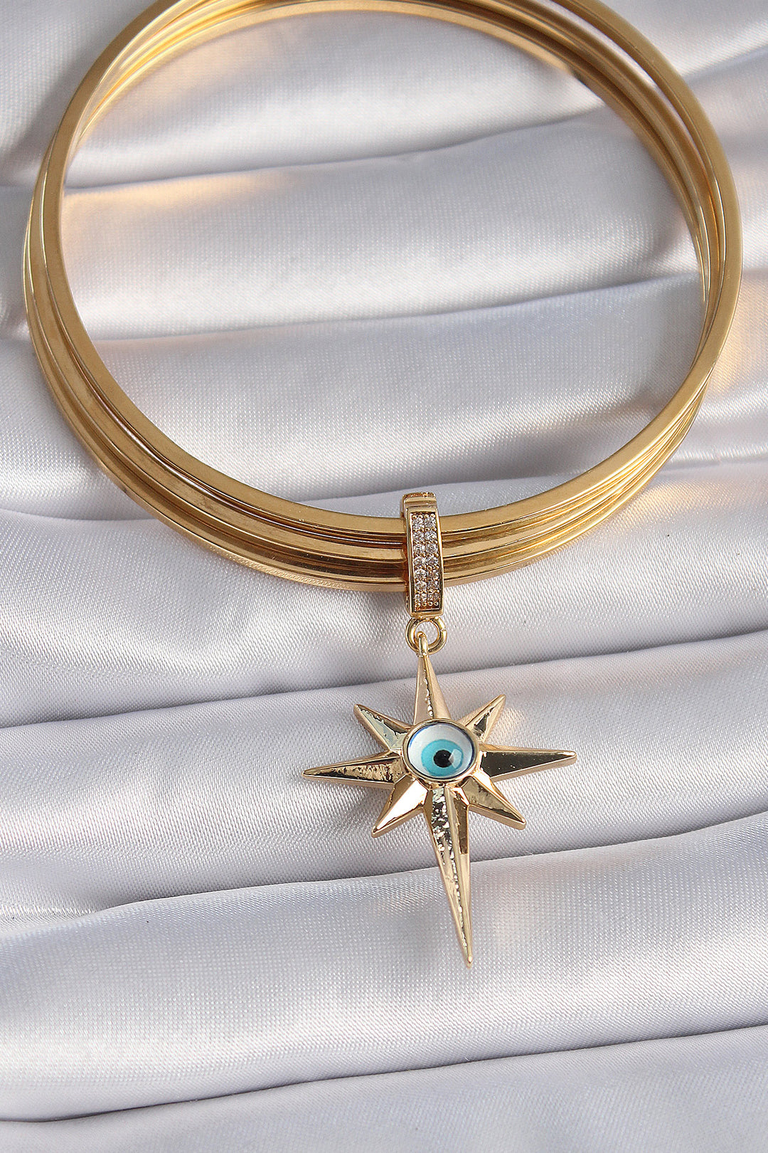 EBJ Rice Gold Color Zircon Stone Polaris Evil Eye Bead Detail Ajda Charm - Ciudad del Carmen