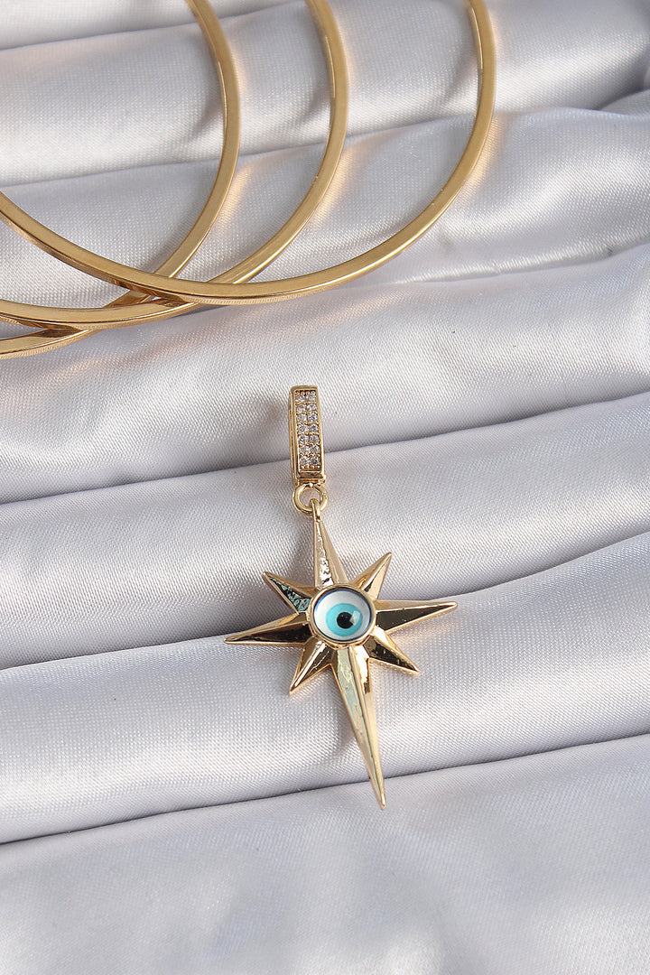 EBJ Rice Gold Color Zircon Stone Polaris Evil Eye Bead Detail Ajda Charm - Ciudad del Carmen