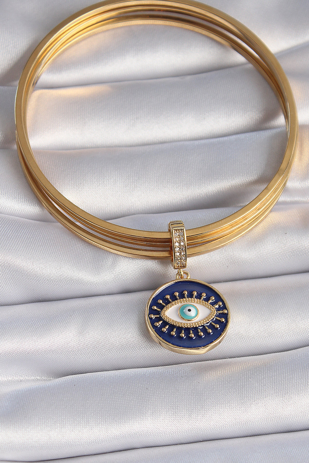 EBJ Rice Gold Color Zircon Stone Evil Eye Bead Detailed Eye Embroidered Ajda Charm - Arrecife
