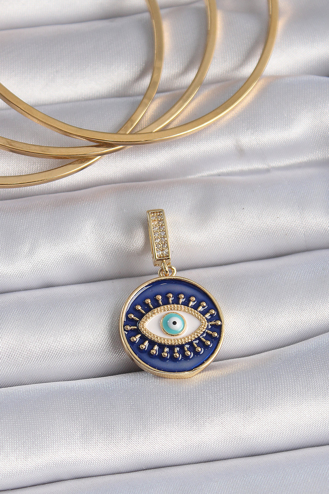 EBJ Rice Gold Color Zircon Stone Evil Eye Bead Detailed Eye Embroidered Ajda Charm - Arrecife