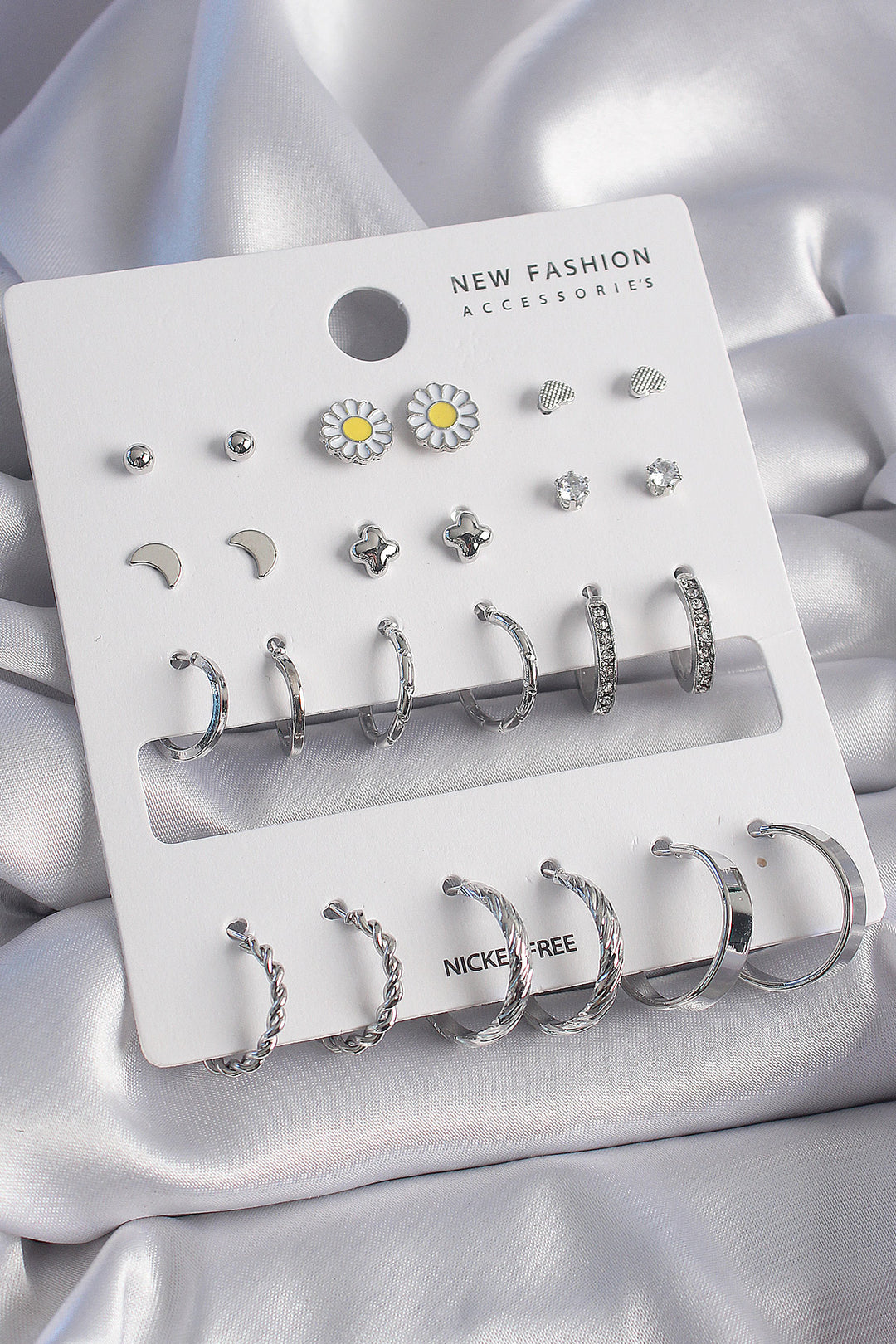 EBJ Rice Silver Color Daisy Detailed 12 Pairs of Women's Earring Set - Vaudreuil-Dorion
