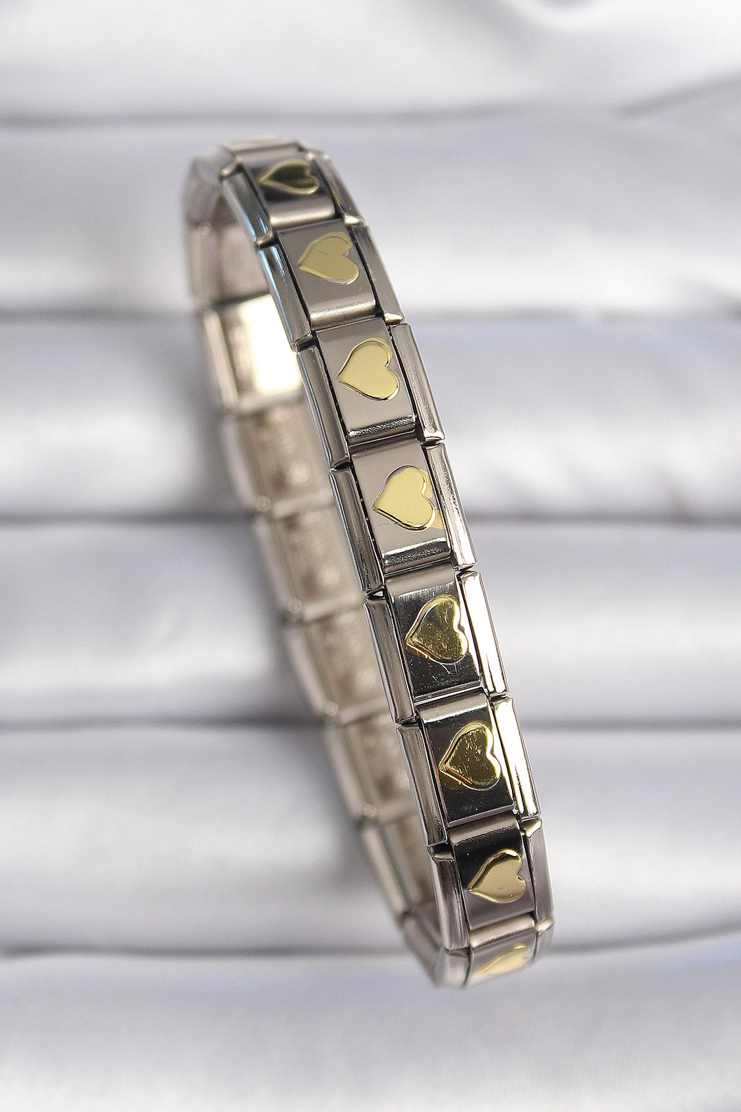 EBJ 316L Steel Silver Color Gold Star Embossed Nomination Charm Bracelet - Huejutla de Reyes