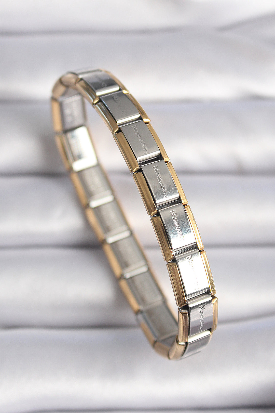 EBJ 316L Steel Silver Color Gold Detail Written Nomination Charm Bracelet - Villena