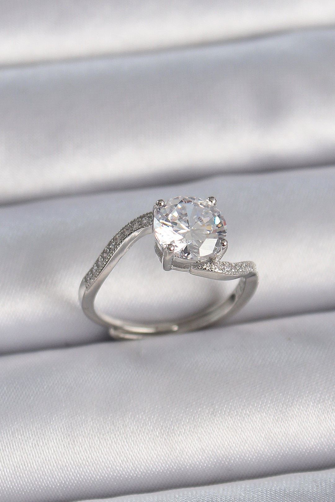 EBJ Rice Silver Color Single Stone Adjustable Model Women's Ring - Lewisville