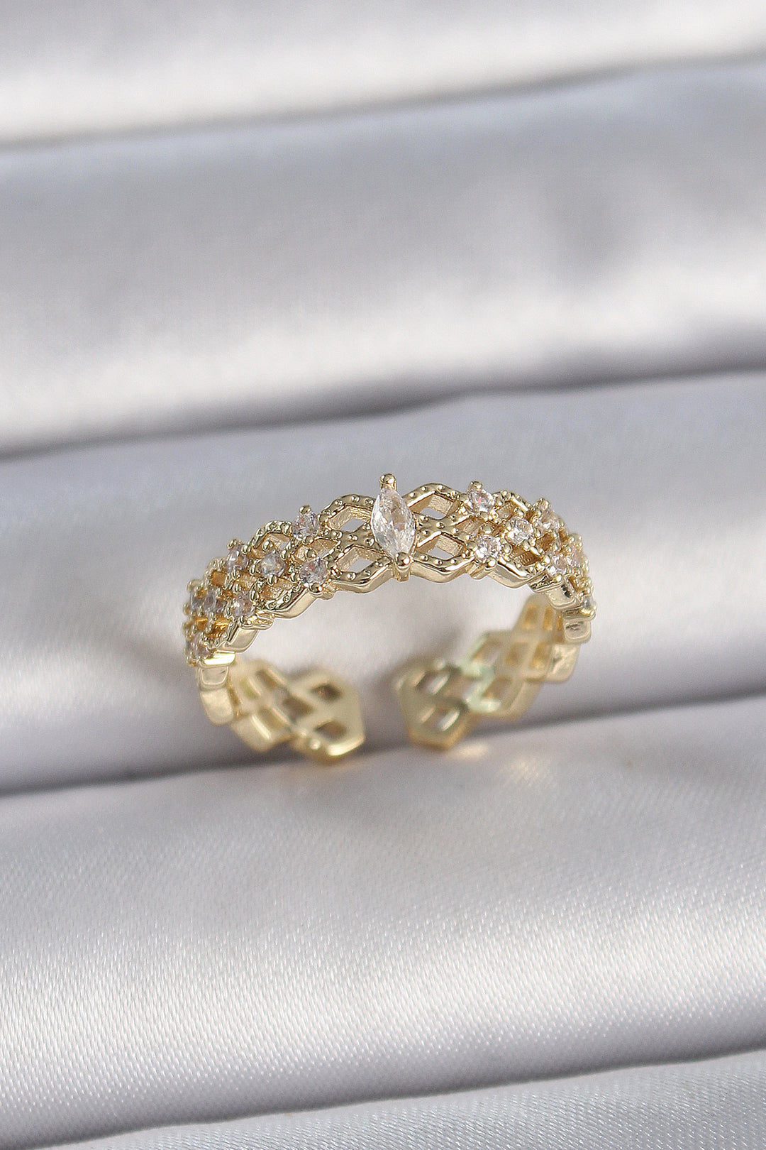 EBJ Rice Gold Color Zircon Stone Zigzag Adjustable Model Women's Ring - Carrollwood