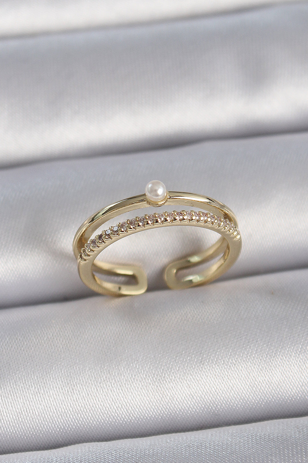 EBJ Rice Gold Color Zircon Stone Pearl Detail Adjustable Model Women's Ring - Buena Vista Tomatlán