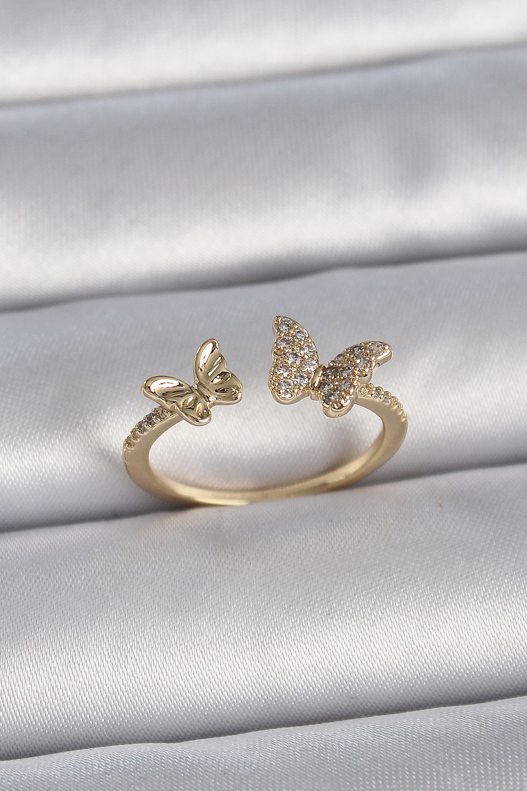 EBJ Rice Gold Color Adjustable Butterfly Model Women's Ring with Zircon Stone - Beckenham