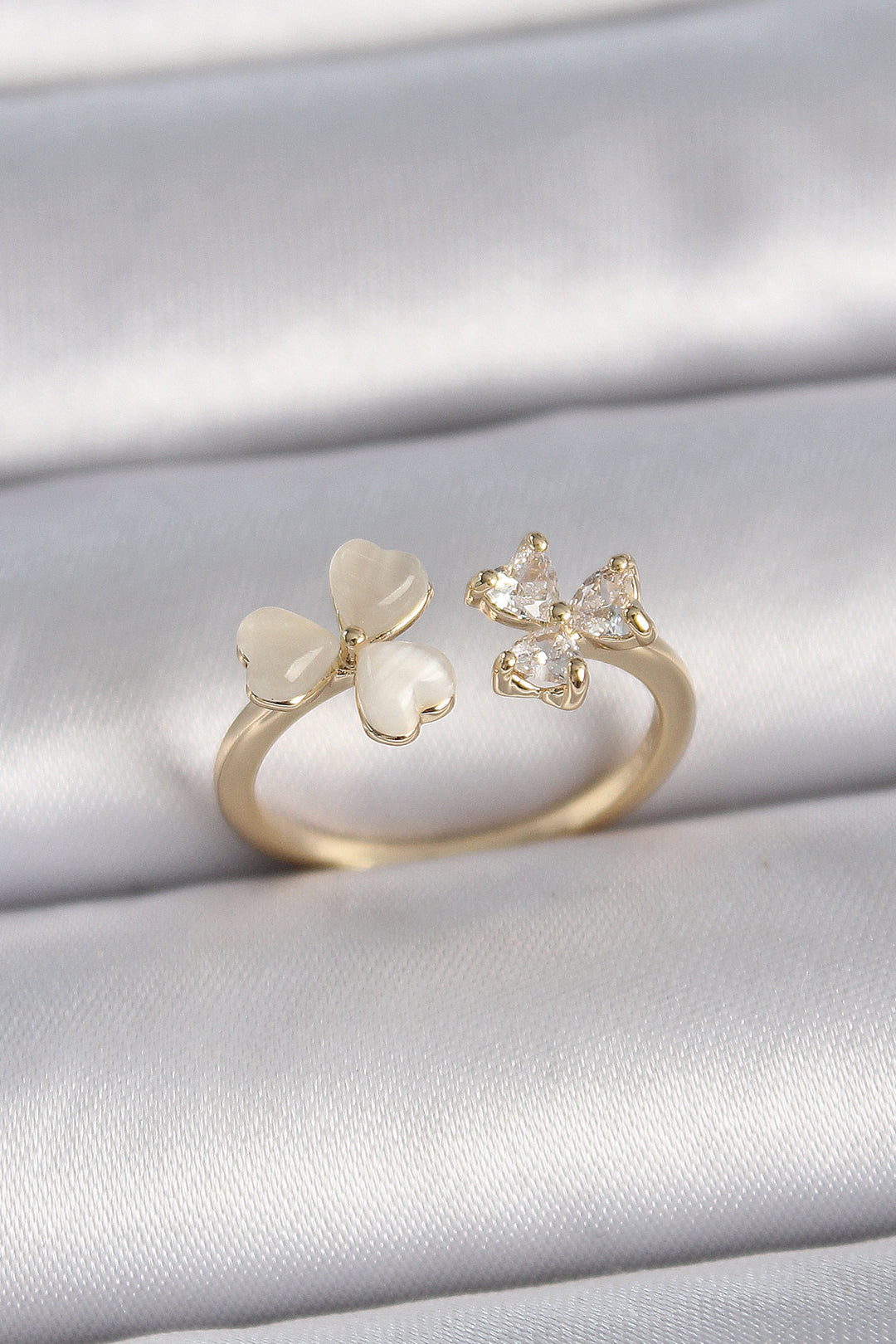 EBJ Adjustable Gold Color Rice Zircon Stone Heart White Enamel Model Women's Ring - Hückelhoven