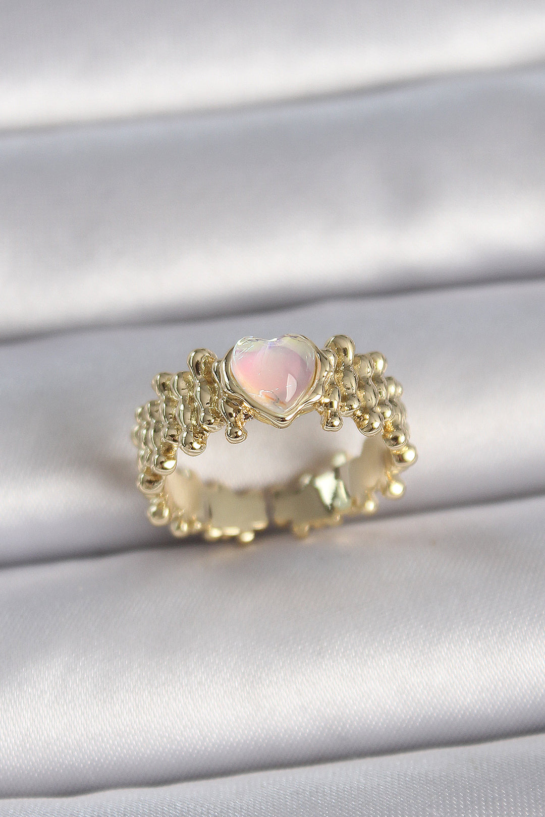 EBJ Adjustable Gold Color Rice White Enamel Heart Model Women's Ring - Lage