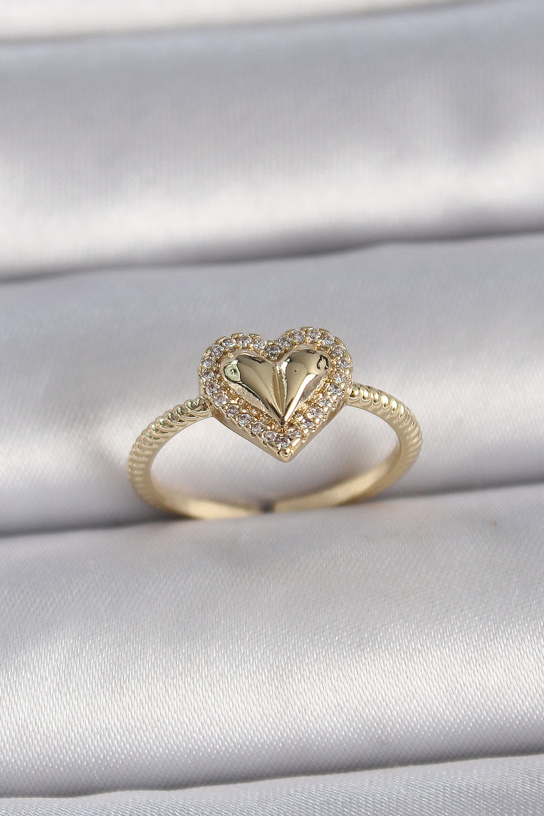 EBJ Rice Gold Color Adjustable Zircon Stone Heart Model Women's Ring - Dragash
