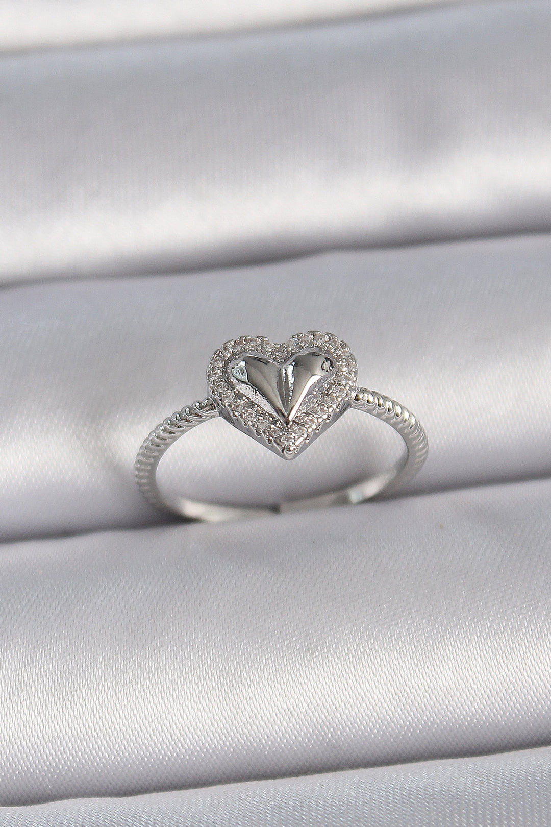EBJ Rice Silver Color Adjustable Zircon Stone Heart Model Women's Ring - Jerez de la Frontera