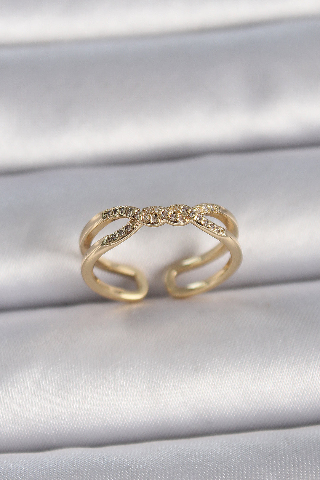EBJ Adjustable Spiral Model Women's Ring with Gold Color Rice and Zircon Stone - Terre Haute