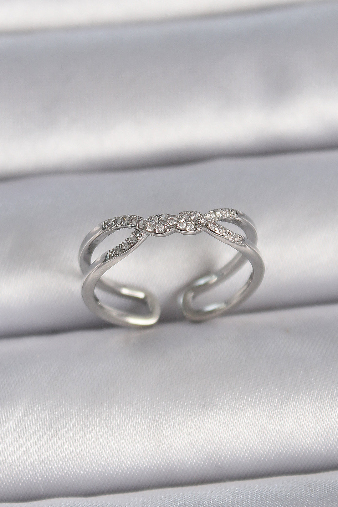 EBJ Rice Silver Color Adjustable Zircon Stone Spiral Model Women's Ring - Tepic