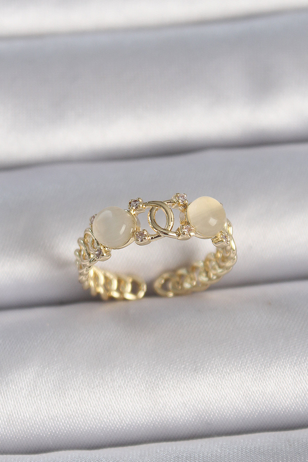 EBJ Rice Gold Color Adjustable Zircon Stone White Enamel Combined Ring Model Women's Ring - Madison