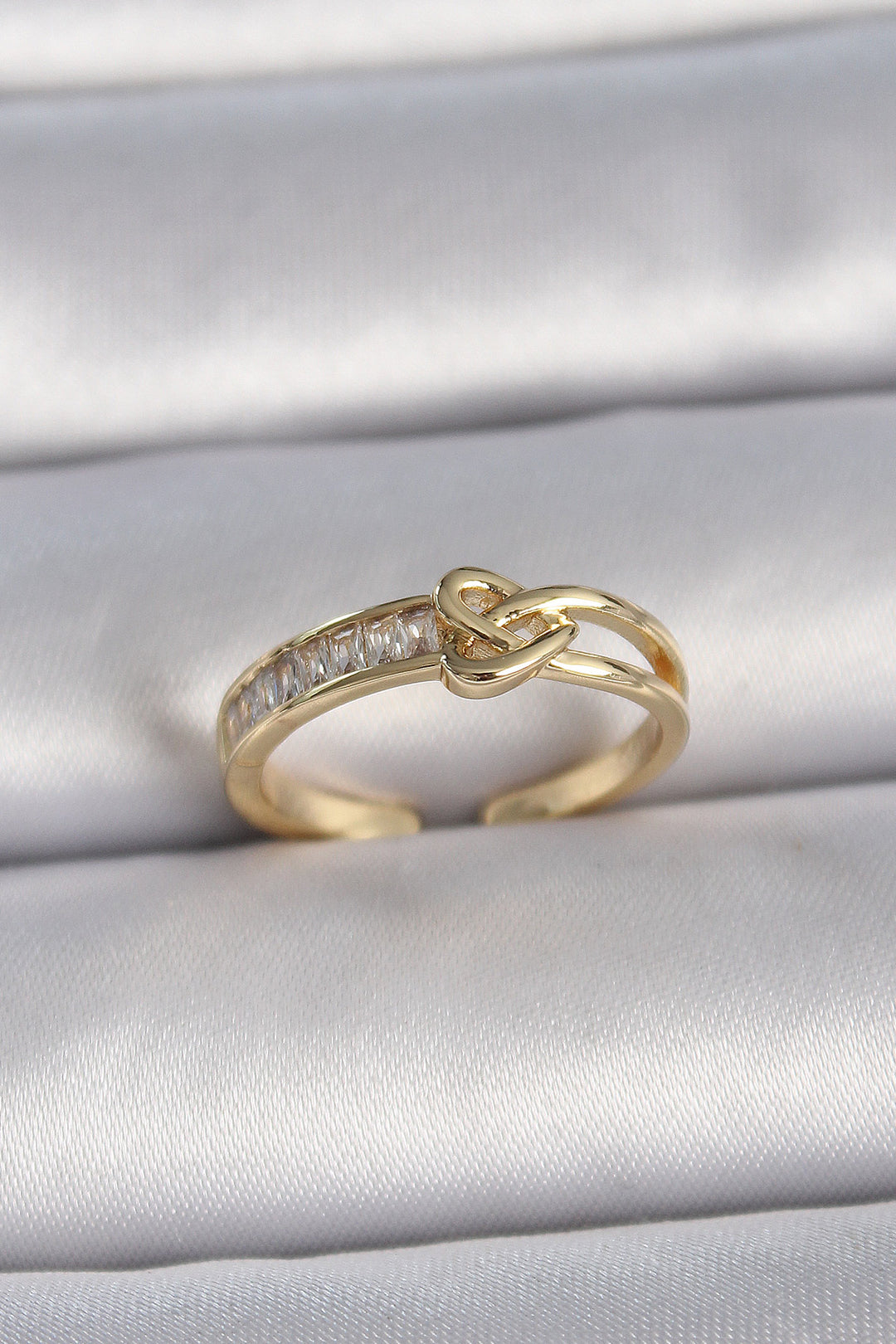 EBJ Rice Gold Color Adjustable Knot Heart Model Women's Ring with Zircon Stone - Siracusa