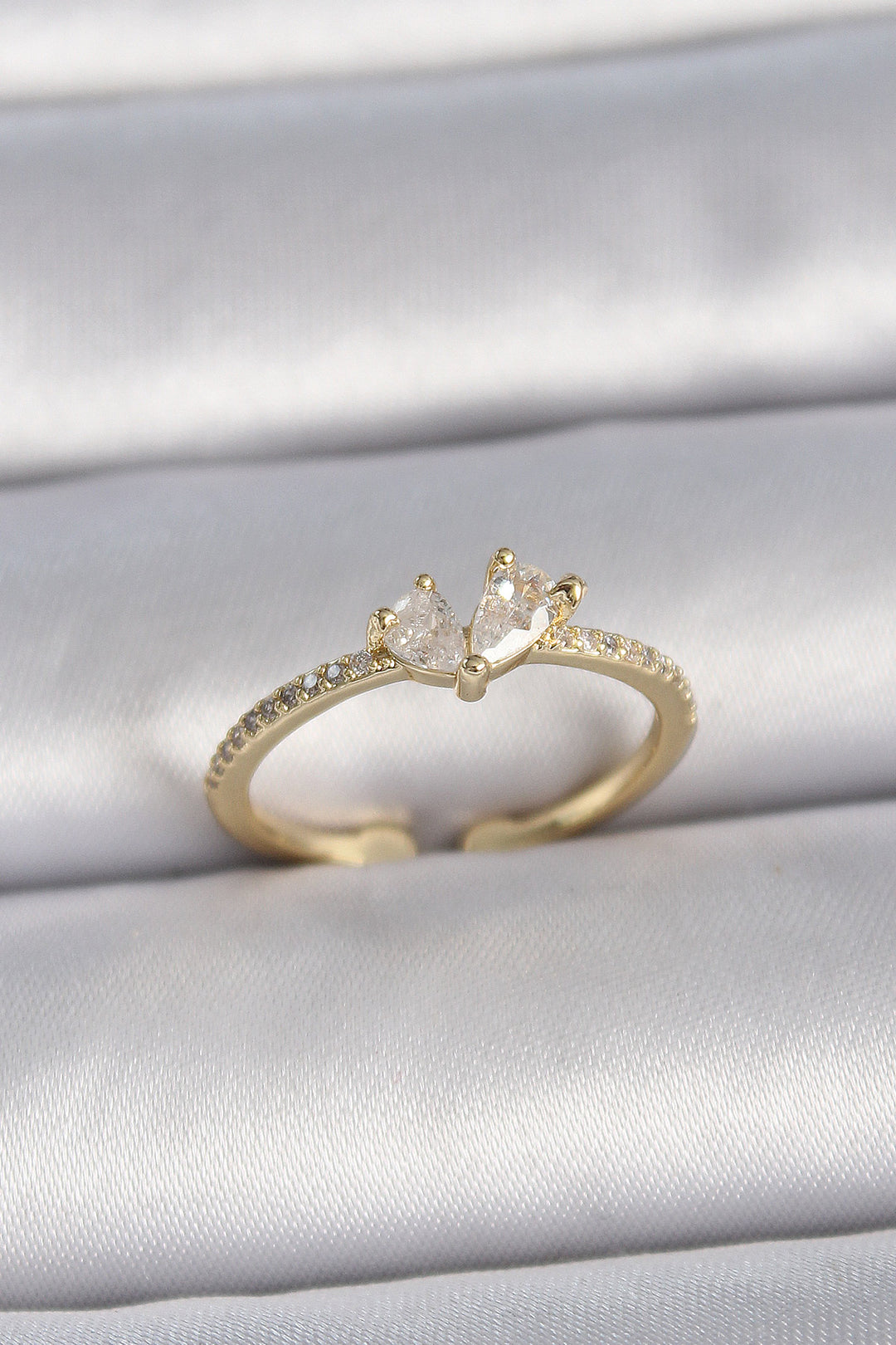 EBJ Adjustable Gold Color Rice Zircon Stone Heart Model Women's Ring - Hawthorne