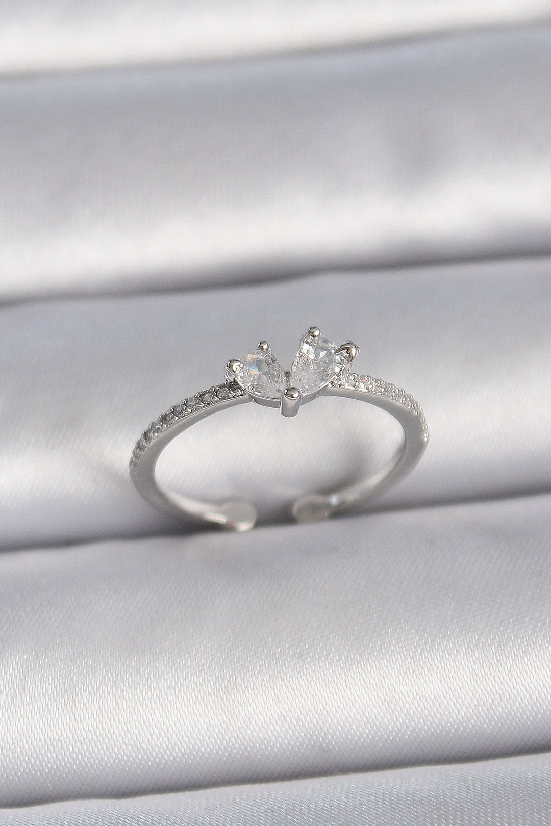 EBJ Rice Silver Color Adjustable Zircon Stone Heart Model Women's Ring - Bollate