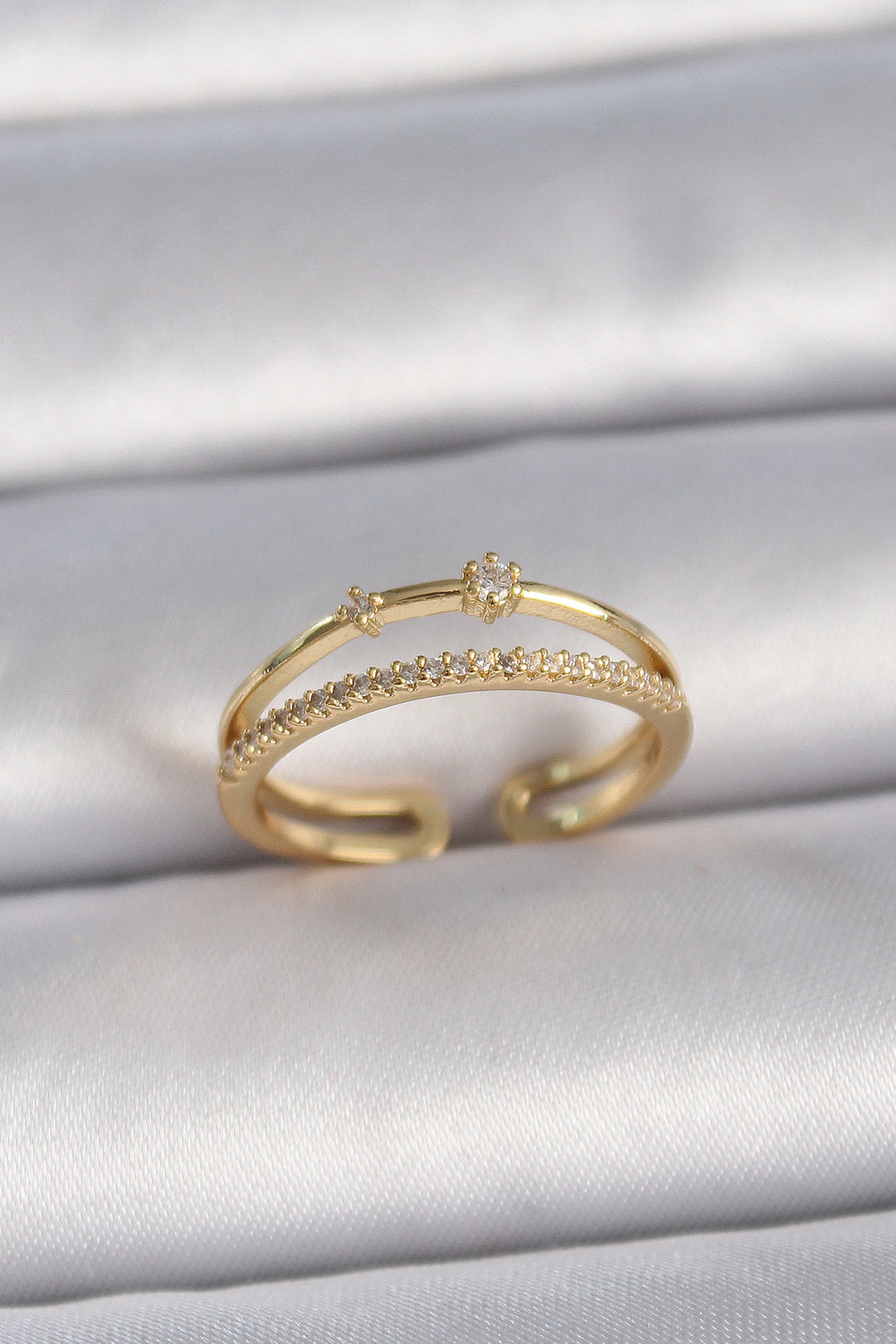 EBJ Rice Gold Color Adjustable Zircon Stone Women's Ring - Neunkirchen