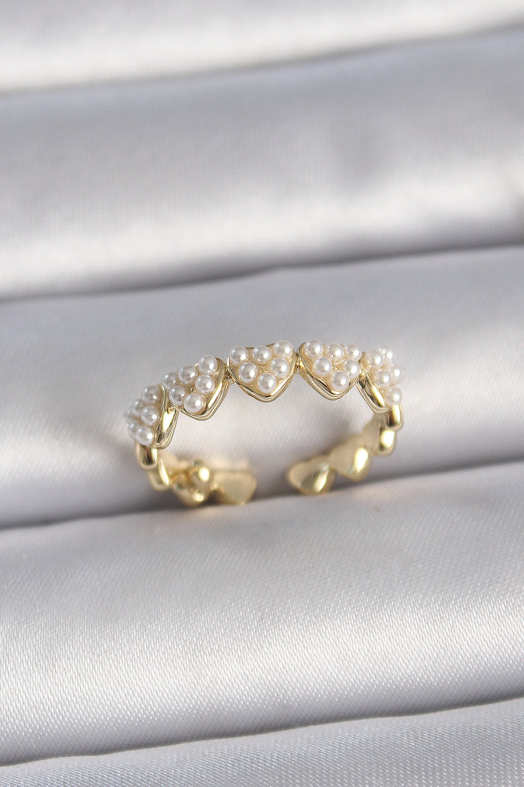 EBJ Adjustable Rice Gold Color Pearl Heart Model Women's Ring - Blue Springs