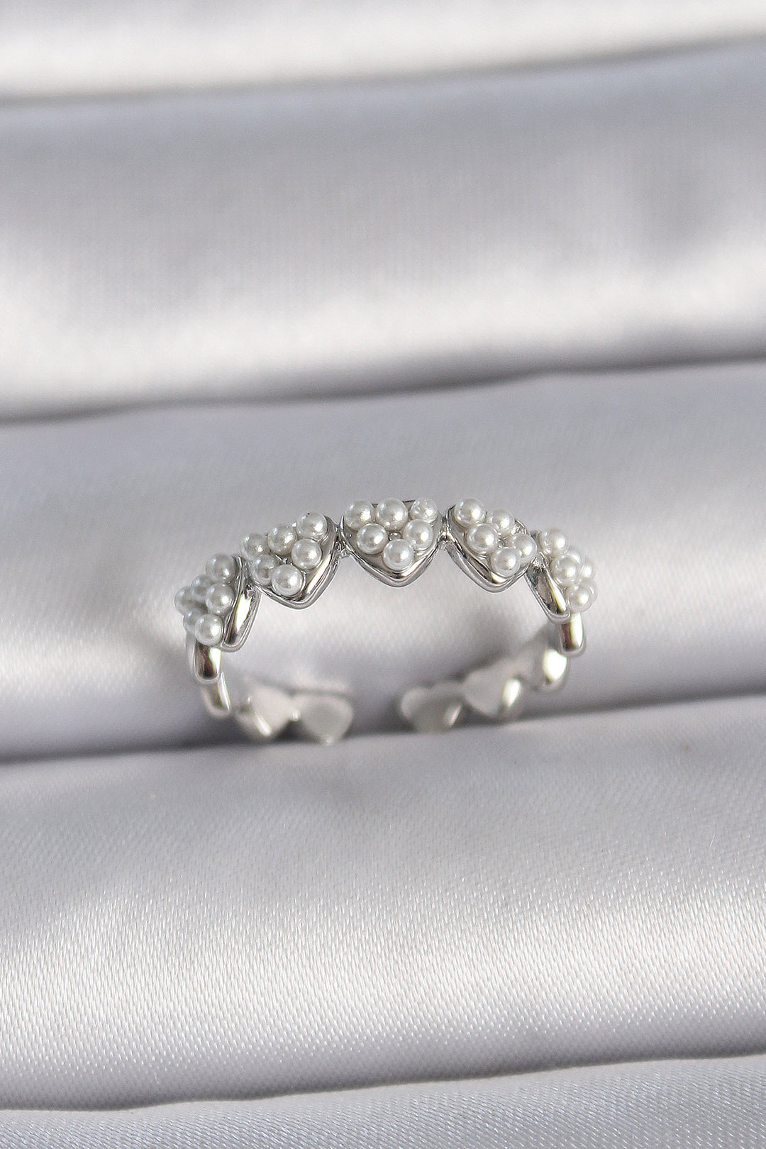 EBJ Rice Silver Color Adjustable Pearl Heart Model Women's Ring - Lakewood