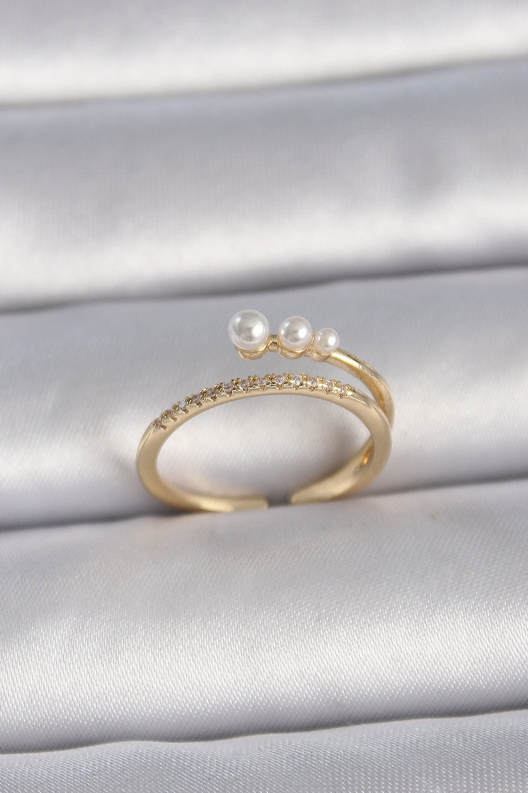 EBJ Rice Gold Color Adjustable Zircon Stone Pearl Model Women's Ring - Pensacola
