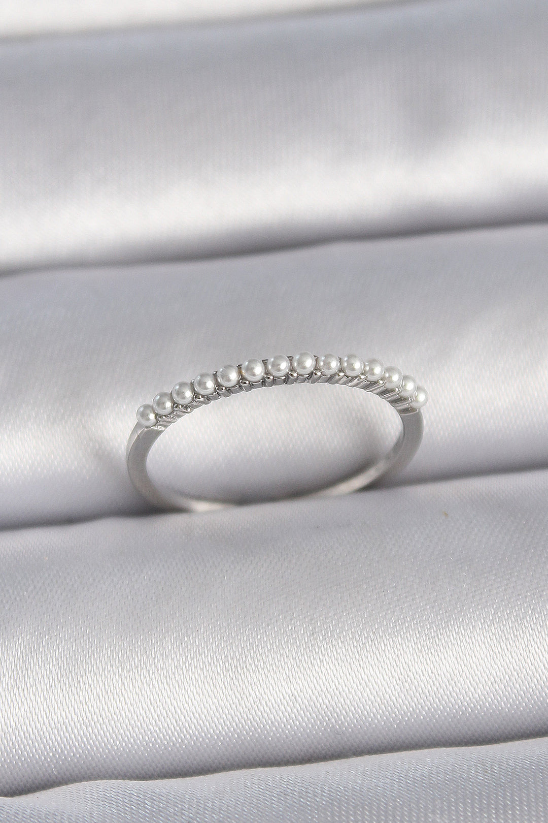EBJ Adjustable Rice Silver Color Sequined Pearl Model Women's Ring - Peoria