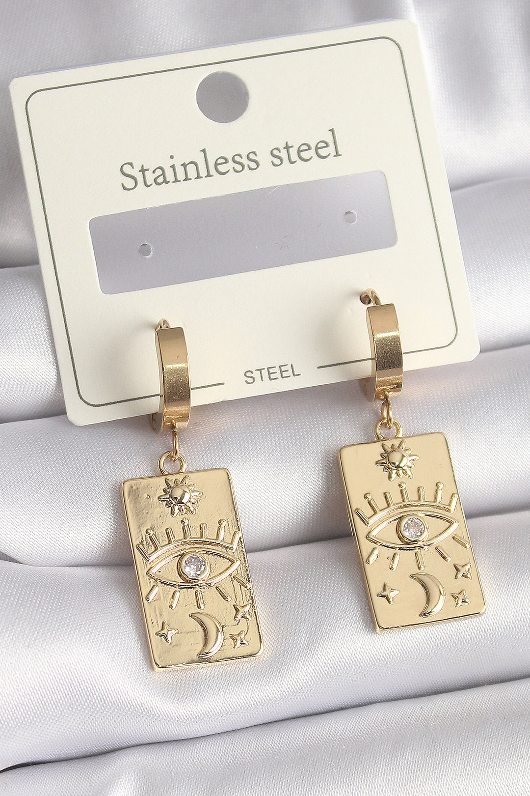 EBJ 316L Steel Gold Color Zircon Stone Eye Processing Detail Plate Model Women's Earring - Loulé