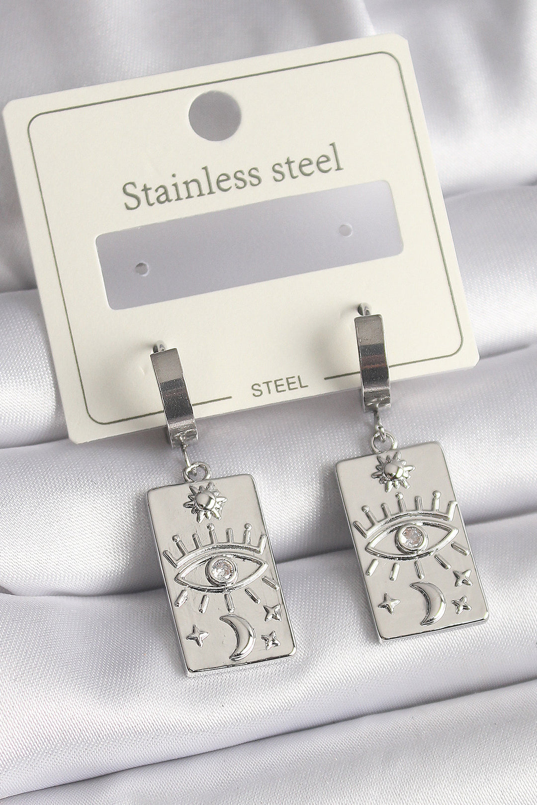 EBJ 316L Stainless Steel Silver Color Zircon Stone Eye Detailed Plate Model Women's Earring - Famalicão