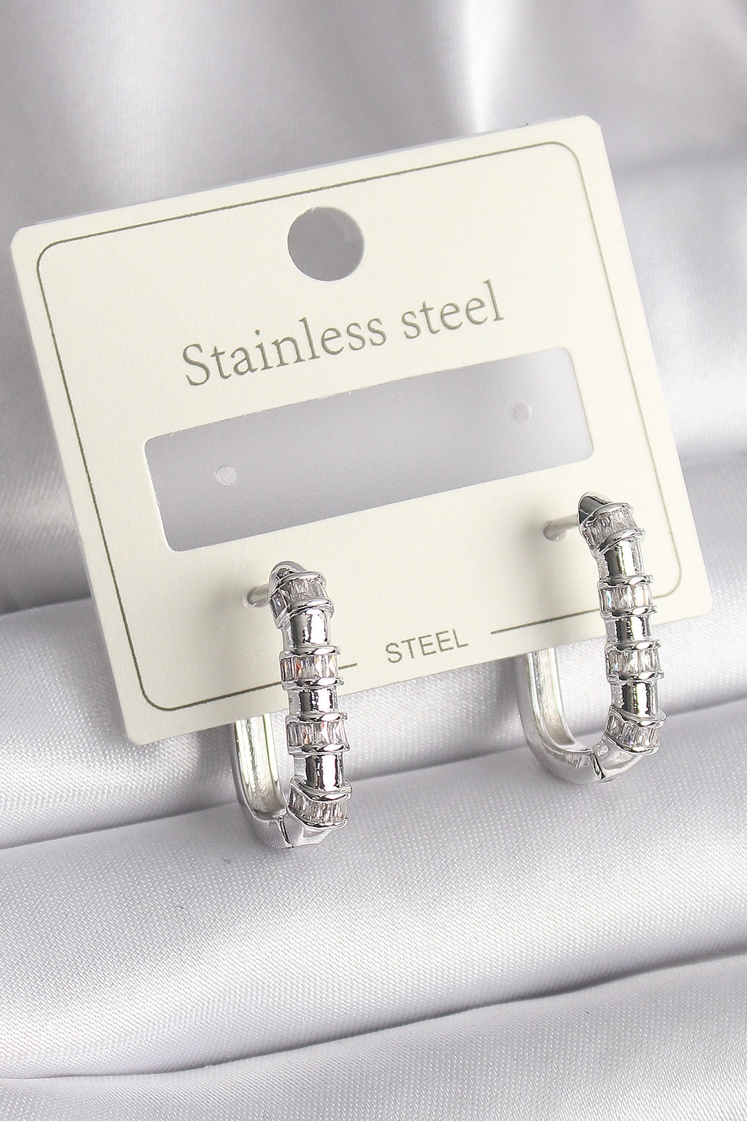 EBJ 316L Stainless Steel Silver Color Zircon Stone Hoop Model Women's Earring - Glenview