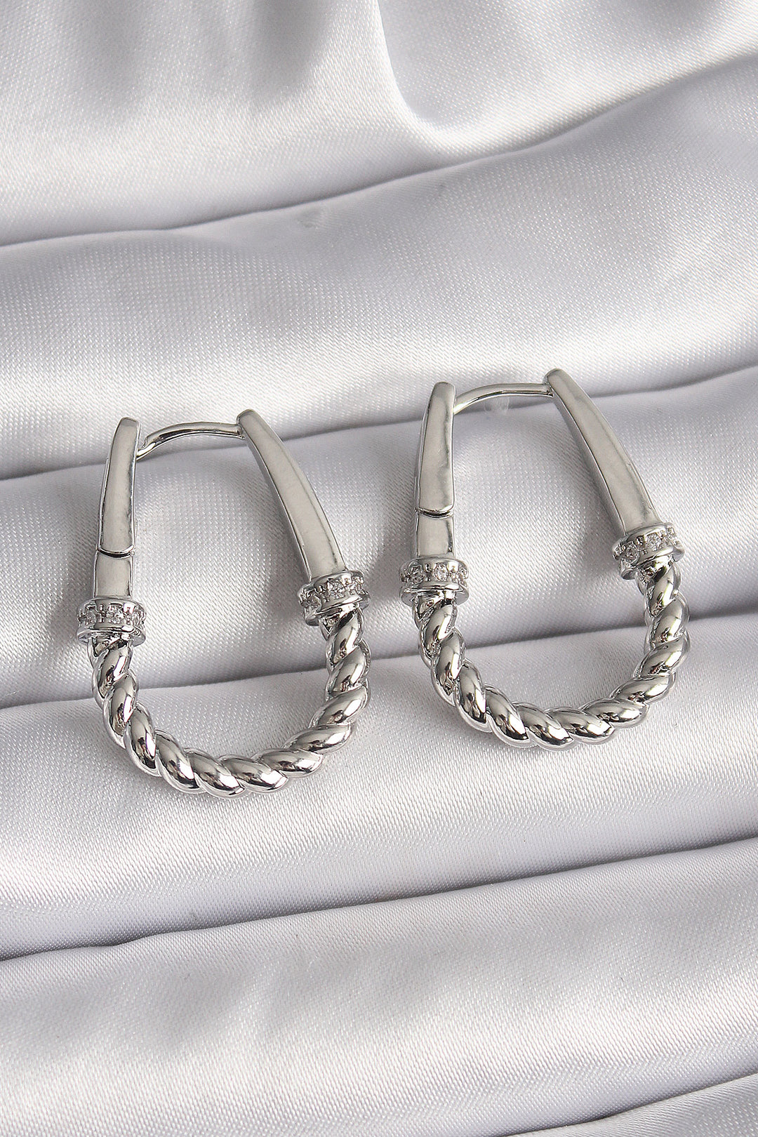 EBJ 316L Stainless Steel Silver Color Zircon Stone Detailed Hoop Model Women's Earring - San Leandro