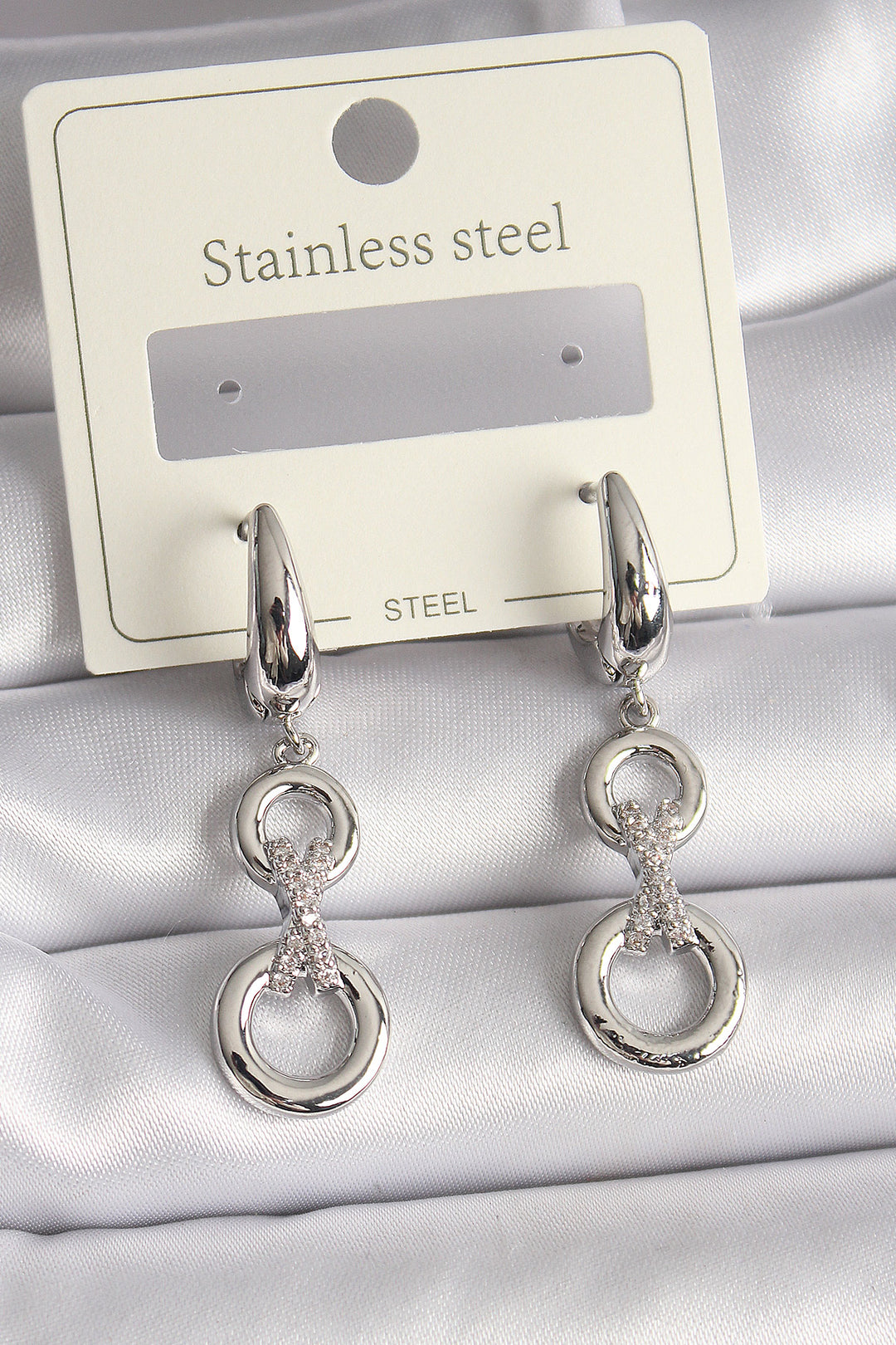 EBJ 316L Stainless Steel Silver Color Zircon Stone Round Model Women's Earring - La Ciotat