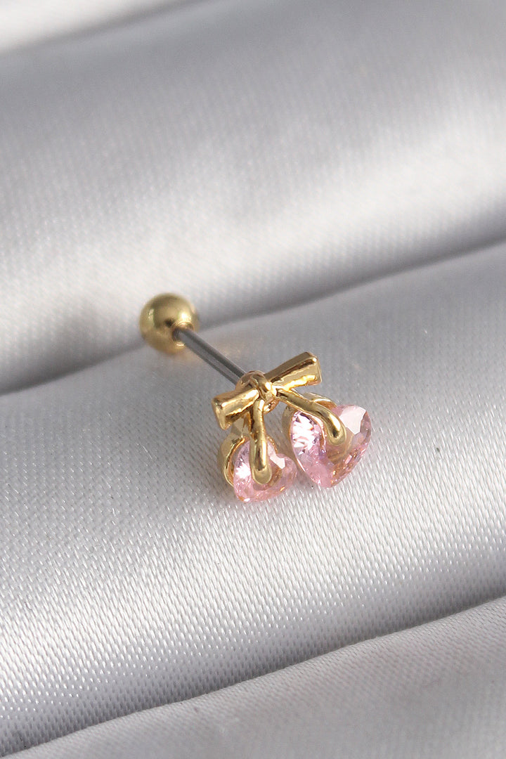 EBJ 316L Steel Gold Color Pink Zircon Stone Heart Tragus Piercing - Meadow Woods