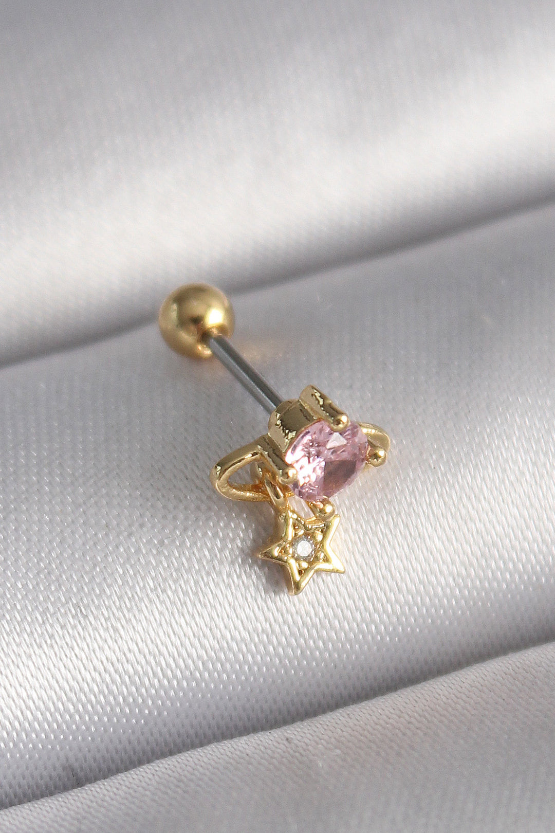 EBJ 316L Steel Gold Color Pink Zircon Stone Dangle Star Detail Tragus Piercing - Elda