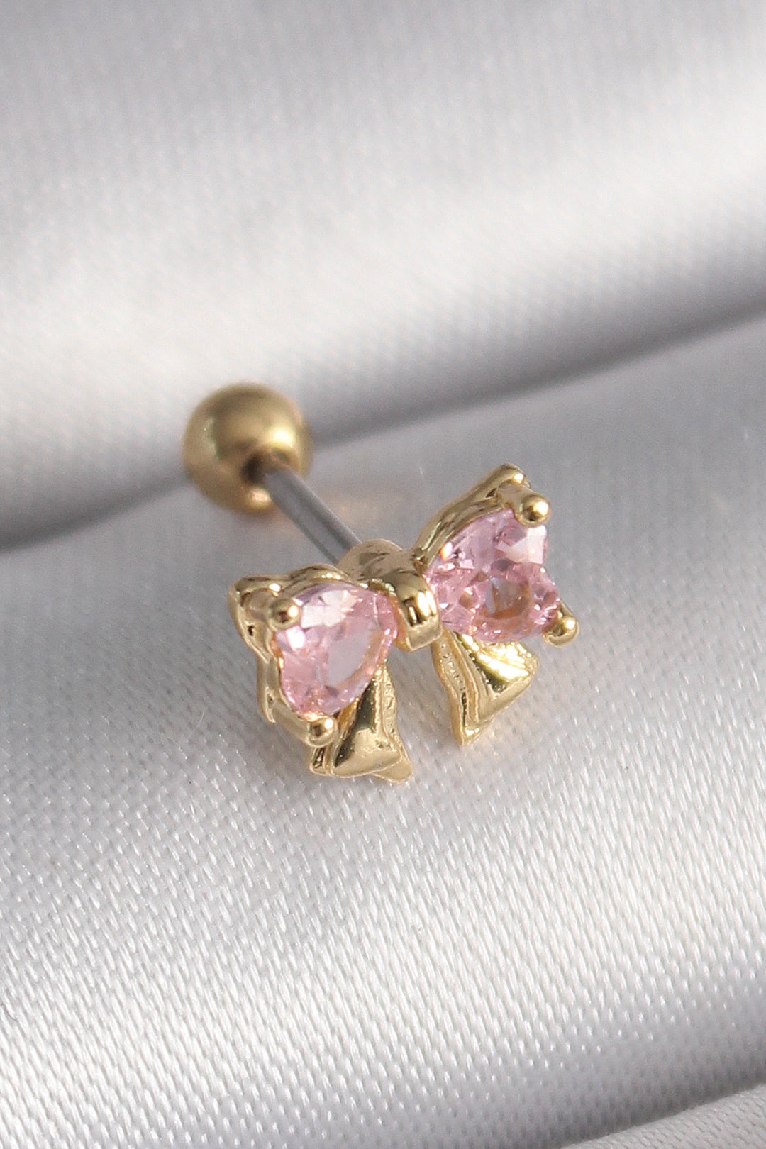 EBJ 316L Steel Gold Color Pink Zircon Stone Bow Tragus Piercing - Fayetteville