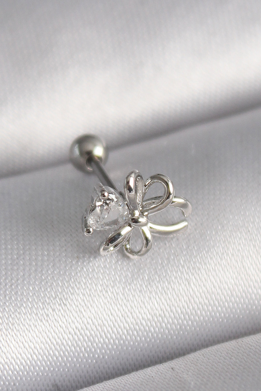 EBJ 316L Steel Silver Color Zircon Stone Detail Ribbon Model Tragus Piercing - Beja