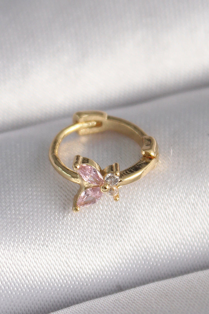 EBJ 316L Steel Gold Color Pink Zircon Stone Butterfly Model Tragus Piercing - Edison