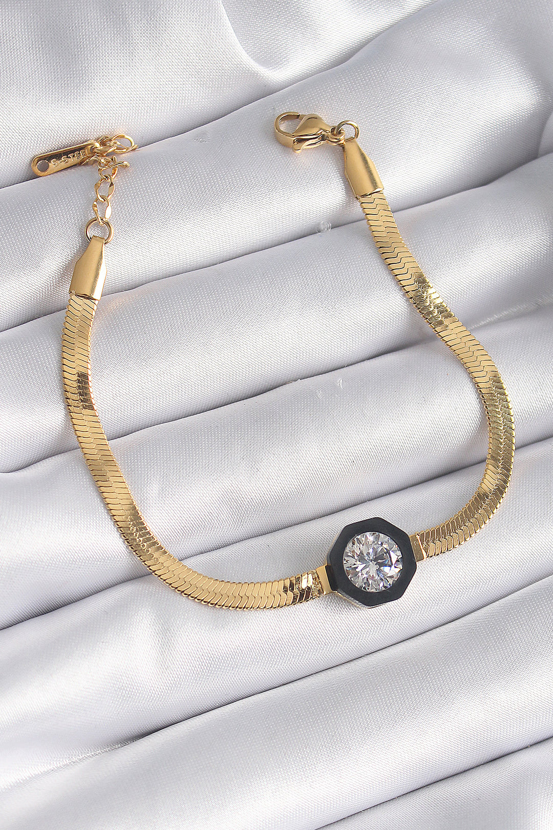 EBJ 316L Steel Gold Color Zircon Stone Italian Chain Model Women's Bracelet - Boston