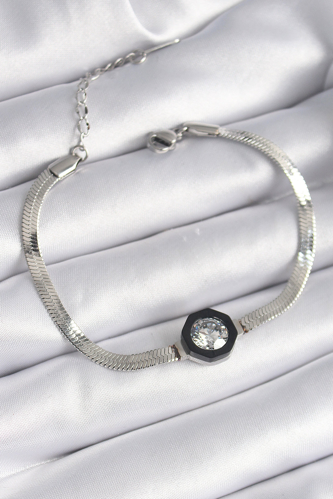 EBJ 316L Stainless Steel Silver Color Zircon Stone Italian Chain Model Women's Bracelet - Manteca