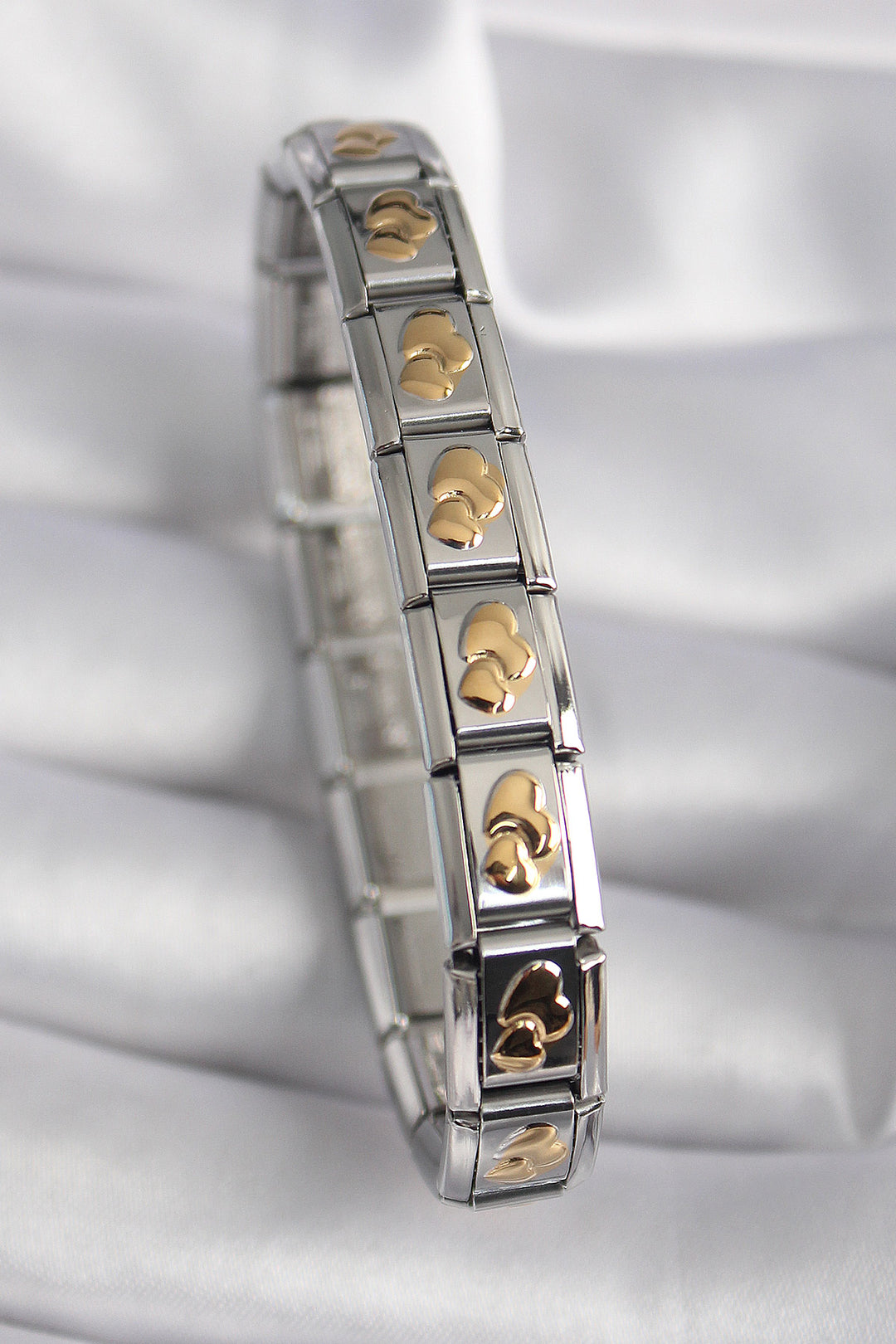 EBJ 316L Steel Silver Color Gold Heart Embossed Nomination Model Women's Bracelet - Bangor