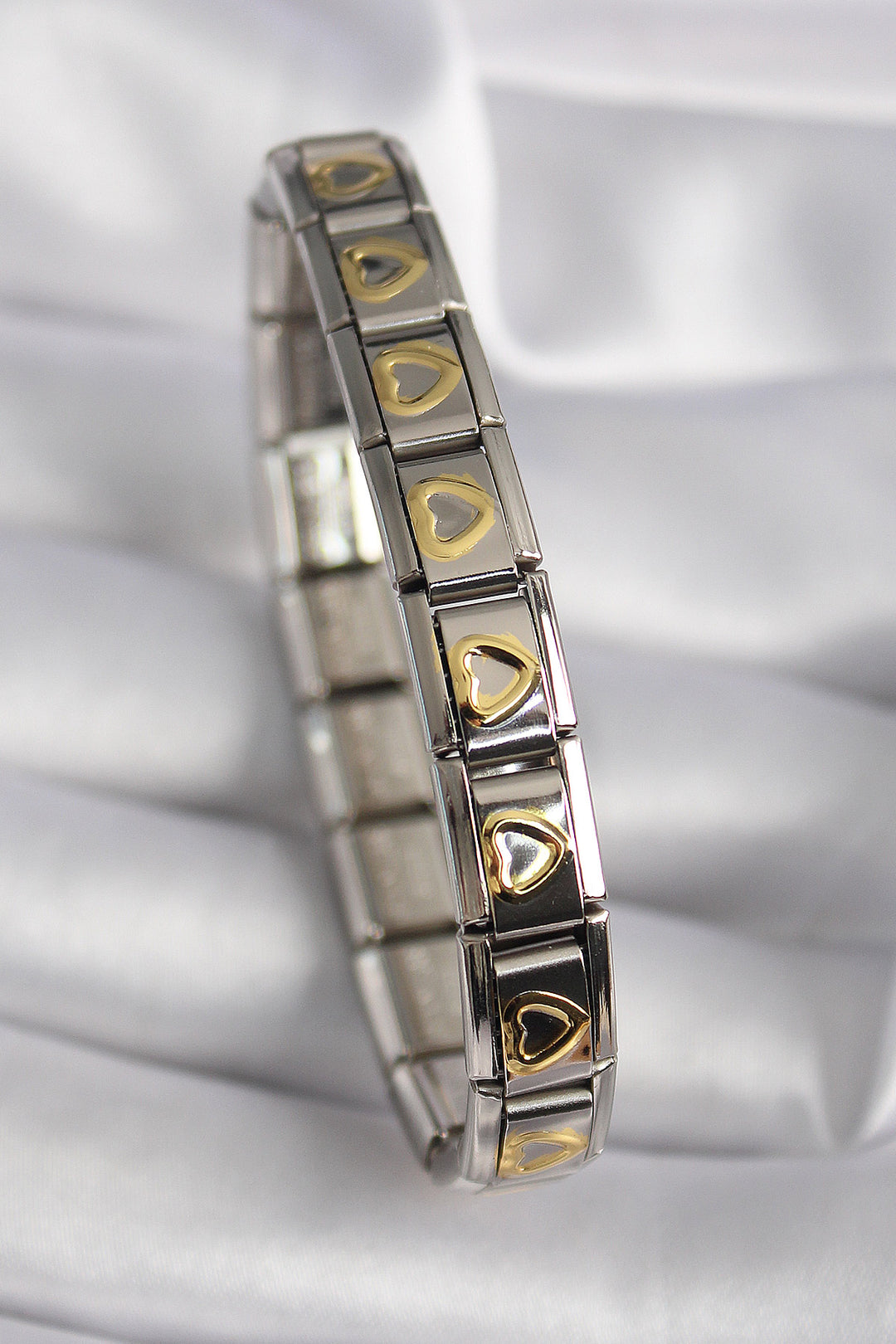 EBJ 316L Steel Silver Color Gold Heart Embossed Nomination Model Women's Bracelet - Catonsville
