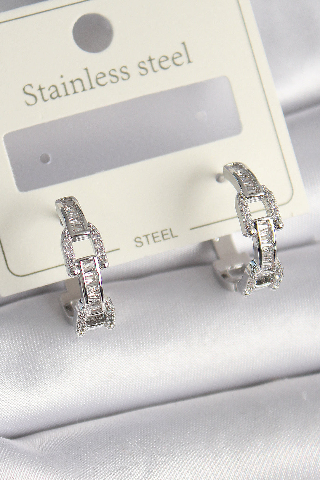 EBJ Rice Silver Color Zircon Stone Chain Model Women's Earring - Palm Desert