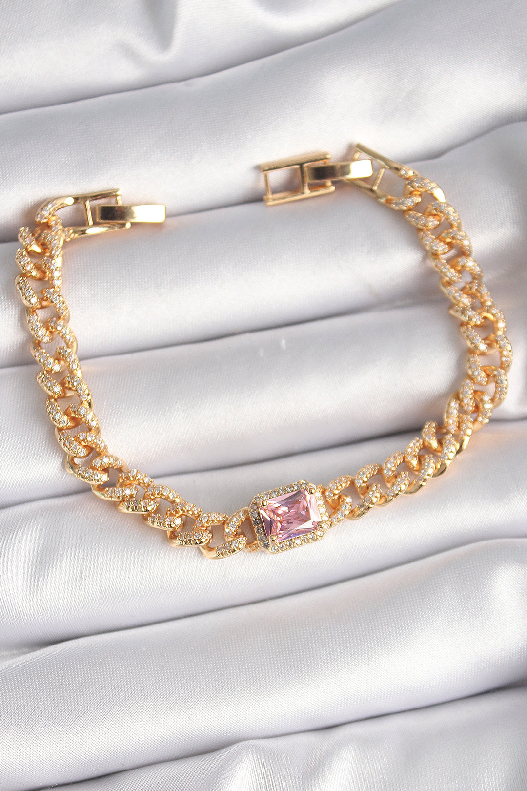 EBJ Gold Color Pink Square Zircon Stone VIP Series Women's Bracelet - Springdale