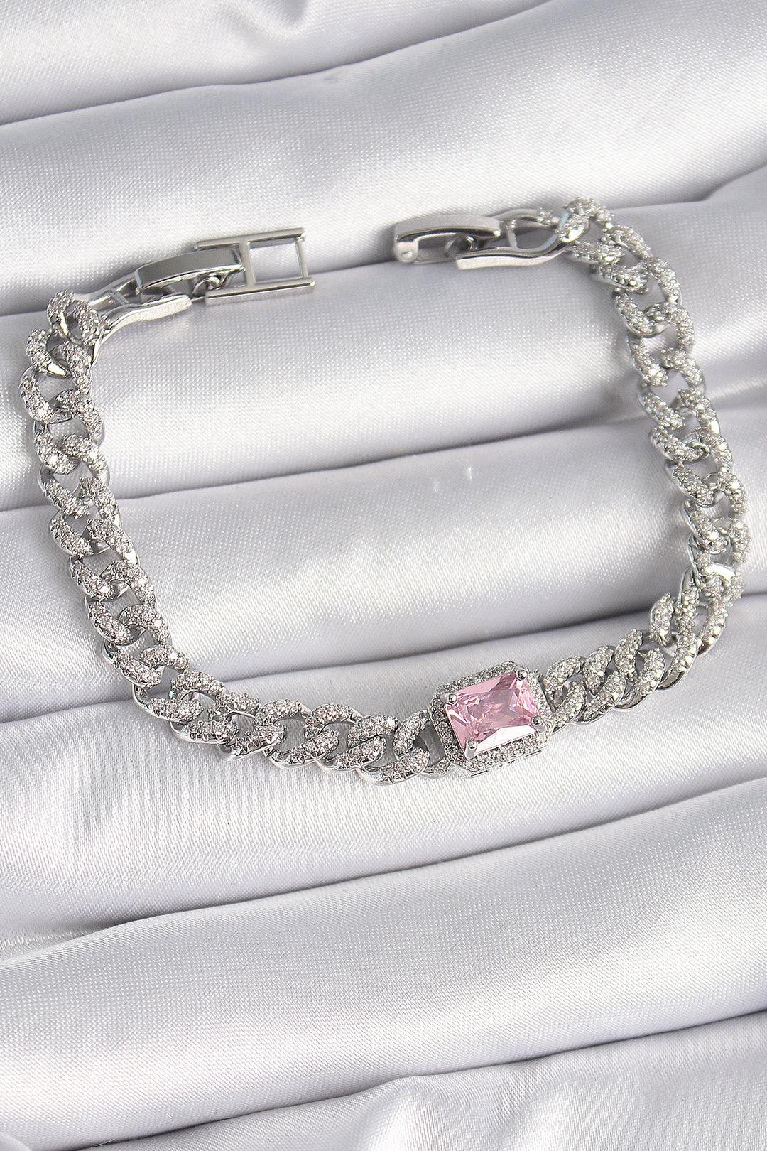 EBJ Rice Silver Color Pink Square Zircon Stone VIP Series Women's Bracelet - Marysville
