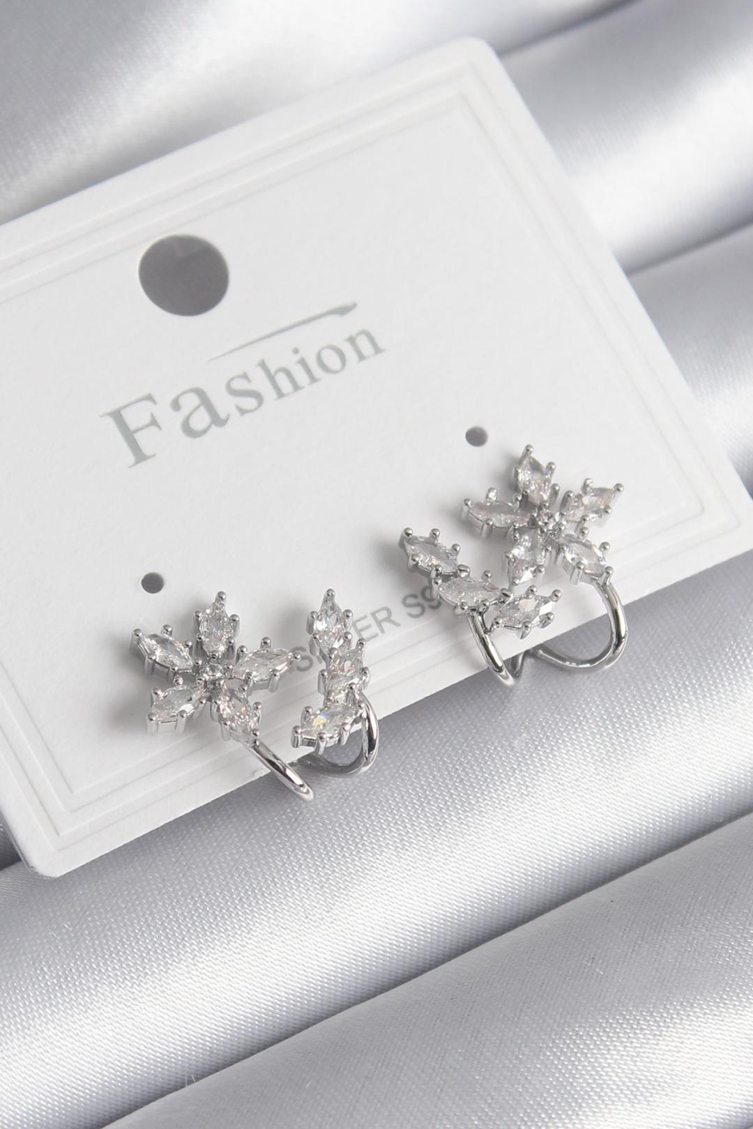EBJ Rice Silver Color Zircon Stone Flower Model Women's Earring - Midlothian
