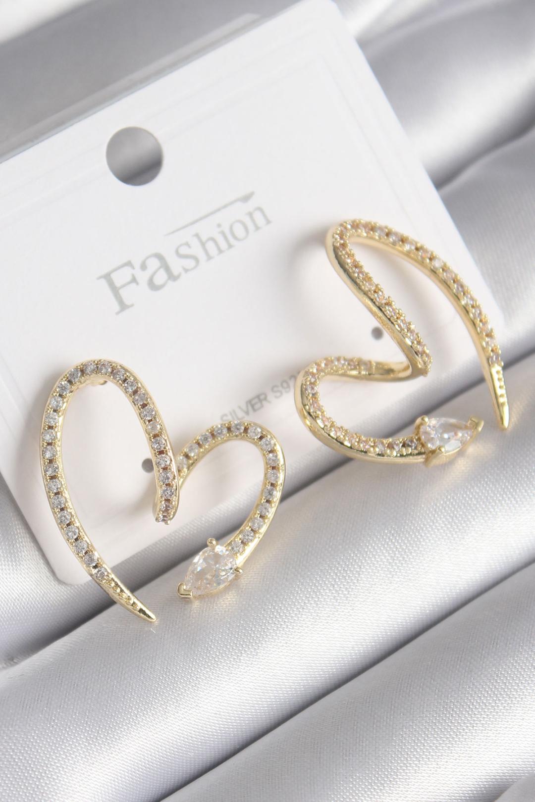EBJ Rice Gold Color Snake Heart Model Women's Earring with Zircon Stone - Lemgo