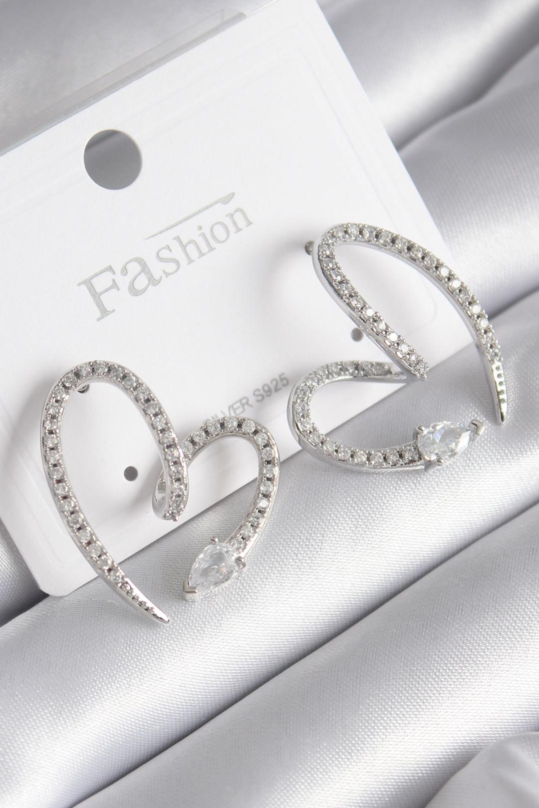 EBJ Rice Silver Color Snake Heart Model Women's Earring with Zircon Stone - La Laguna