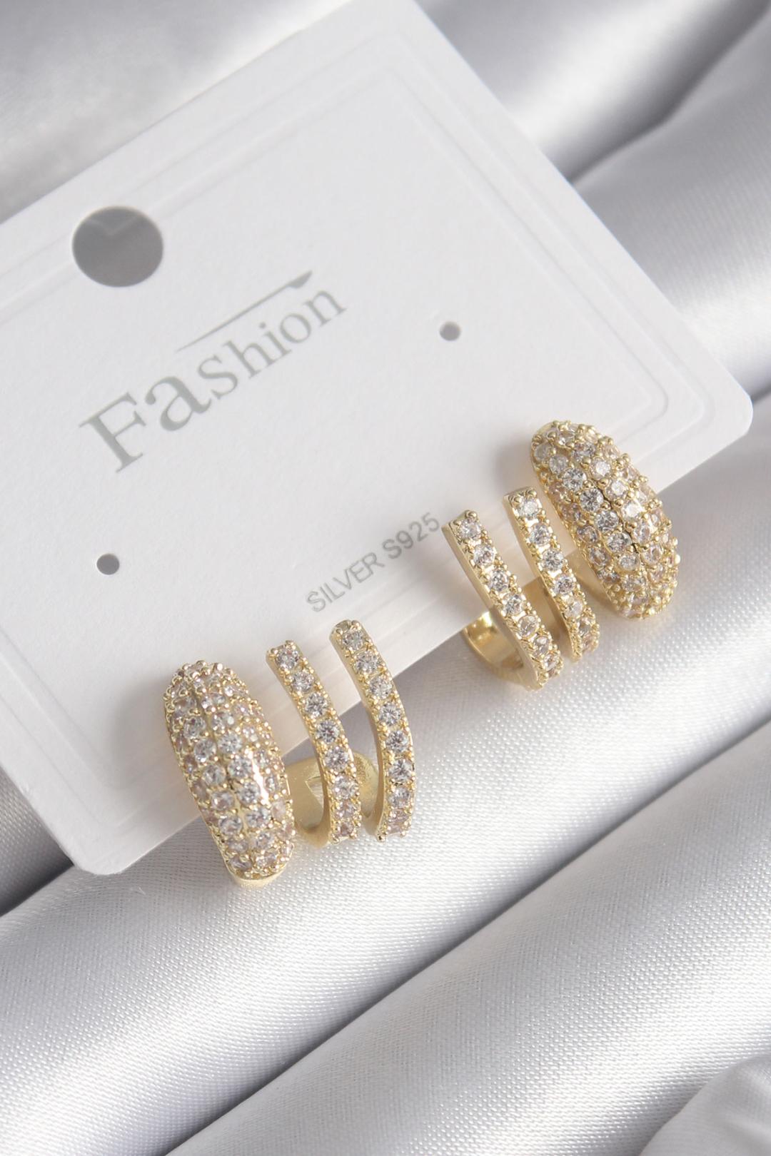 EBJ Gold Color Zircon Stone Women's Earrings with Rice - Walthamstow